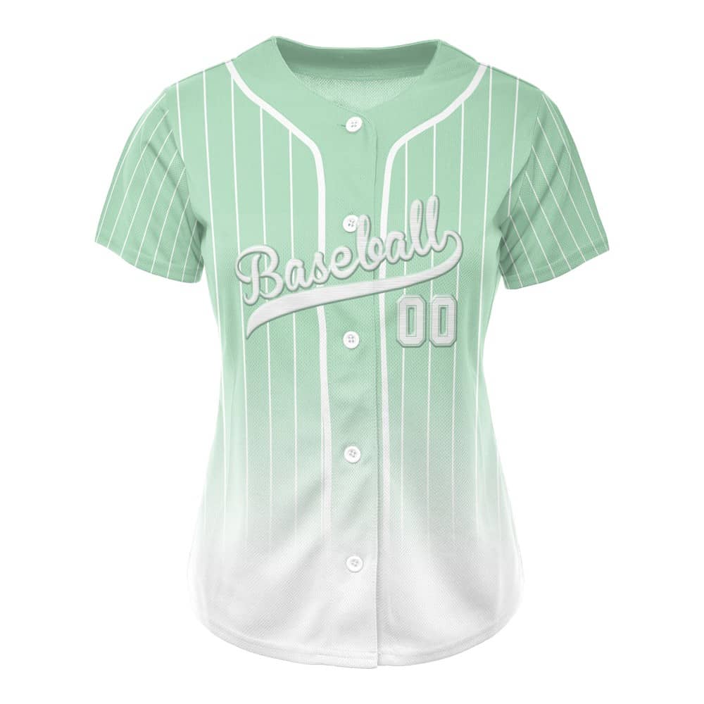 Celadon Gradient Pinstripe Custom Full Button Baseball Jersey for Women