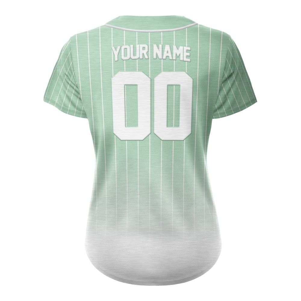 Celadon Gradient Pinstripe Custom Full Button Baseball Jersey for Women