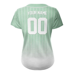 Celadon Gradient Pinstripe Custom Full Button Baseball Jersey for Women