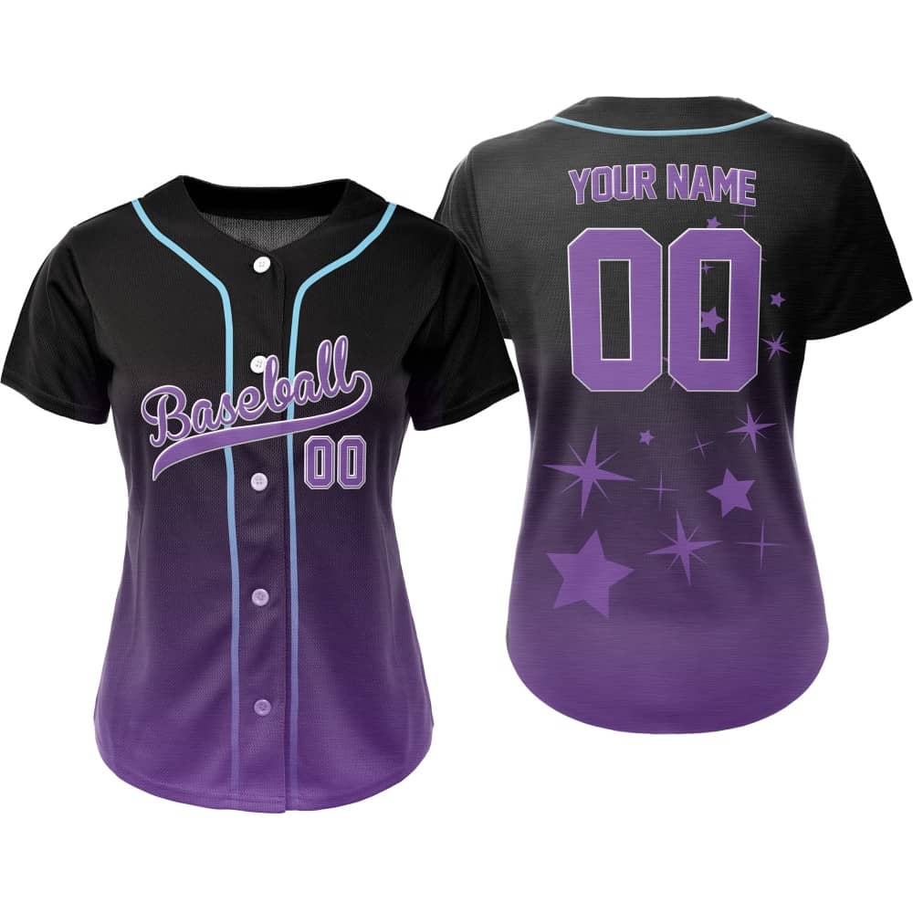 Dark-Purple Stars Custom Full Button Baseball Jersey for Women