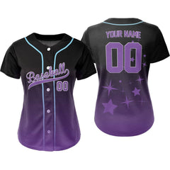 Dark-Purple Stars Custom Full Button Baseball Jersey for Women