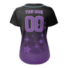 Dark-Purple Stars Custom Full Button Baseball Jersey for Women