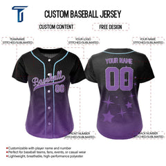 Dark-Purple Stars Custom Full Button Baseball Jersey for Women