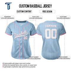 Maya Blue Pinstripe Custom Full Button Baseball Jersey for Women