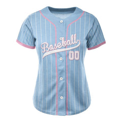 Maya Blue Pinstripe Custom Full Button Baseball Jersey for Women