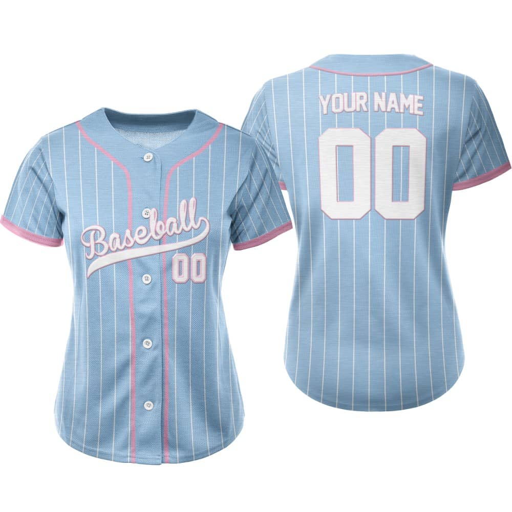 Maya Blue Pinstripe Custom Full Button Baseball Jersey for Women