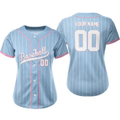 Maya Blue Pinstripe Custom Full Button Baseball Jersey for Women