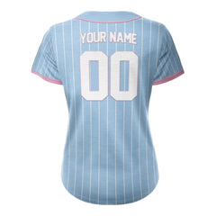 Maya Blue Pinstripe Custom Full Button Baseball Jersey for Women