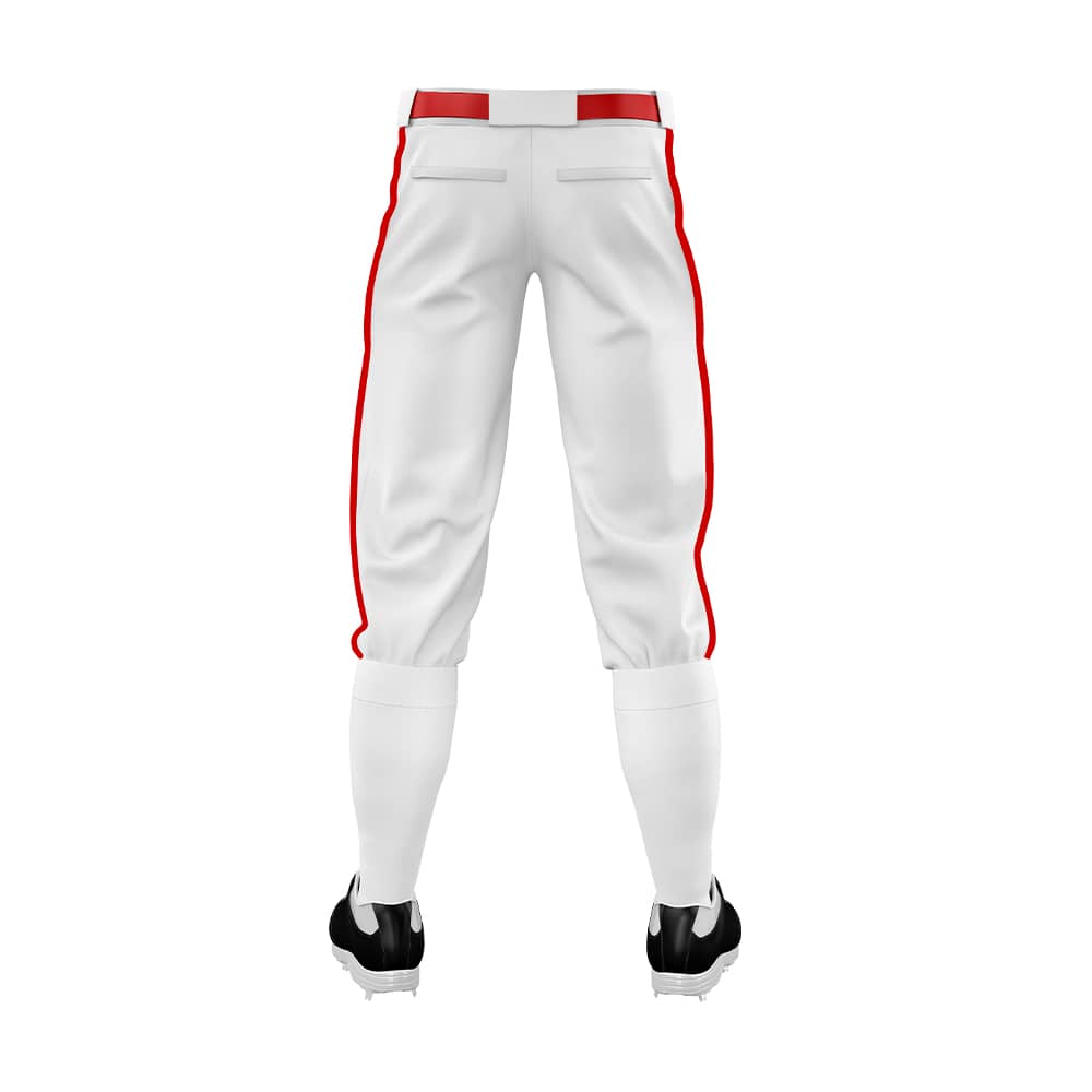 Custom White Red Side-Stripe Stretch Practice Knickers Baseball Pants