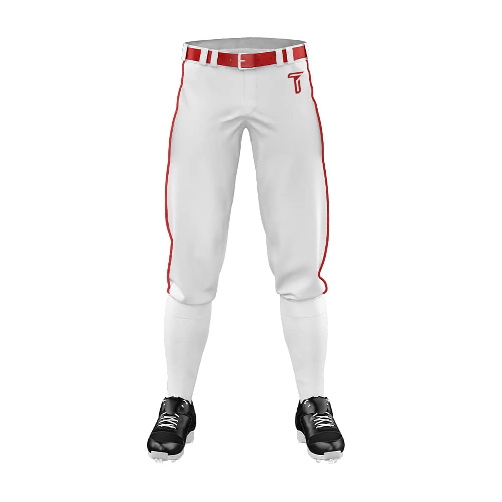 Custom White Red Side-Stripe Stretch Practice Knickers Baseball Pants