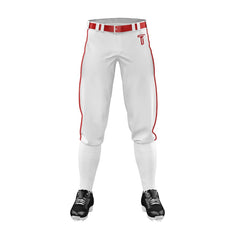 Custom White Red Side-Stripe Stretch Practice Knickers Baseball Pants