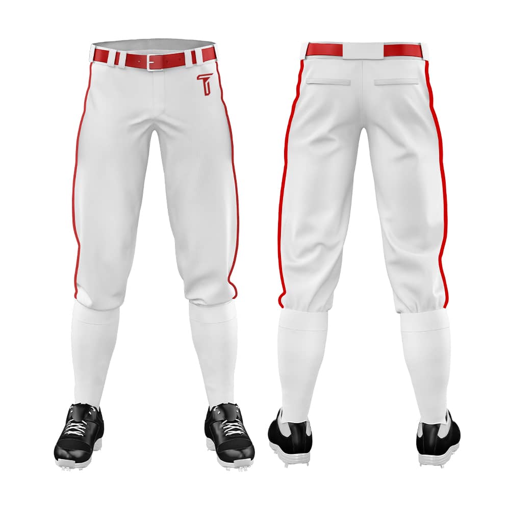 Custom White Red Side-Stripe Stretch Practice Knickers Baseball Pants