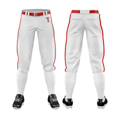 Custom White Red Side-Stripe Stretch Practice Knickers Baseball Pants