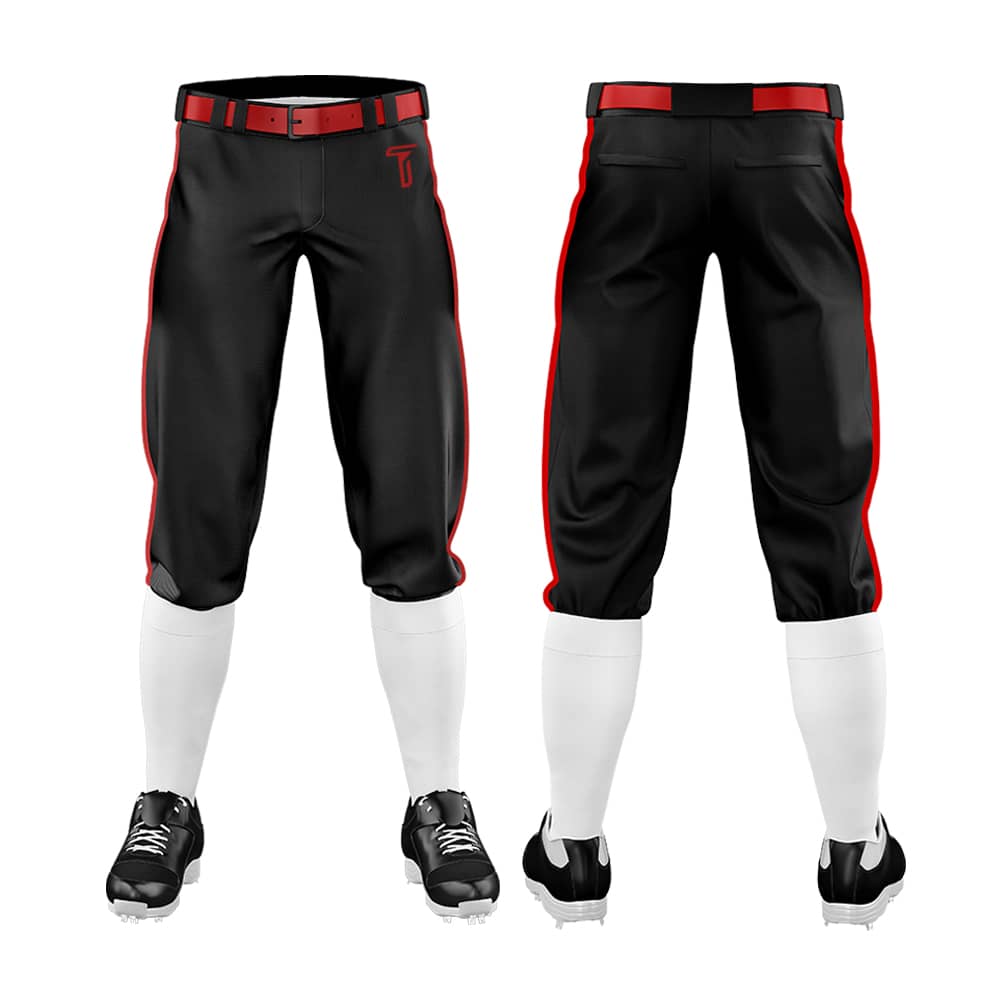 Custom Black Red Side-Stripe Stretch Practice Knickers Baseball Pants
