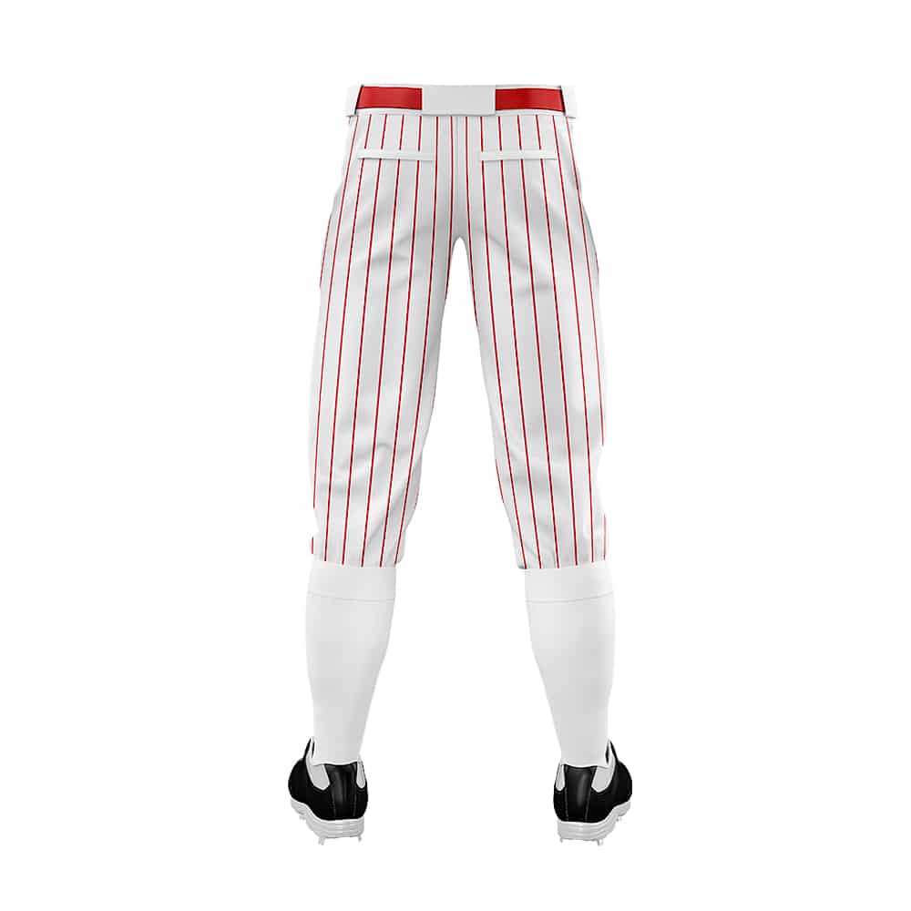 Custom White Red Pinestripe Stretch Practice Knickers Baseball Pants
