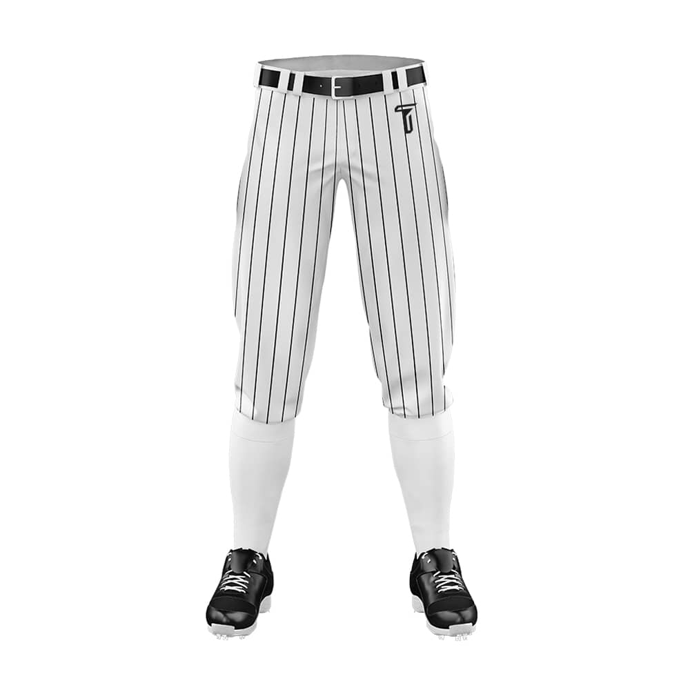 Custom White Black Pinestripe Stretch Practice Knickers Baseball Pants