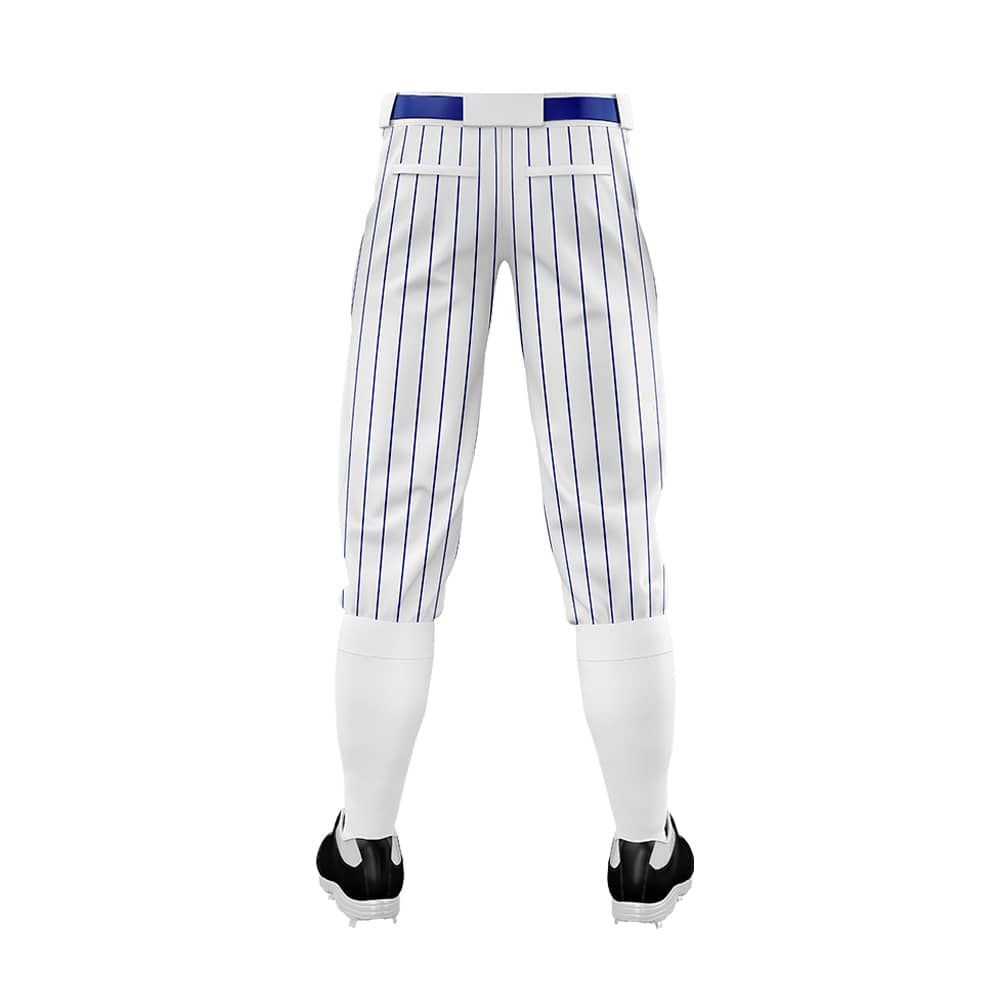 Custom White Blue Pinestripe Stretch Practice Knickers Baseball Pants