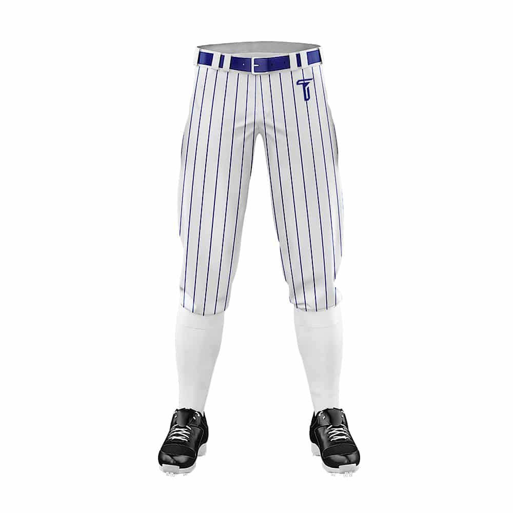 Custom White Blue Pinestripe Stretch Practice Knickers Baseball Pants