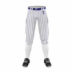 Custom White Blue Pinestripe Stretch Practice Knickers Baseball Pants