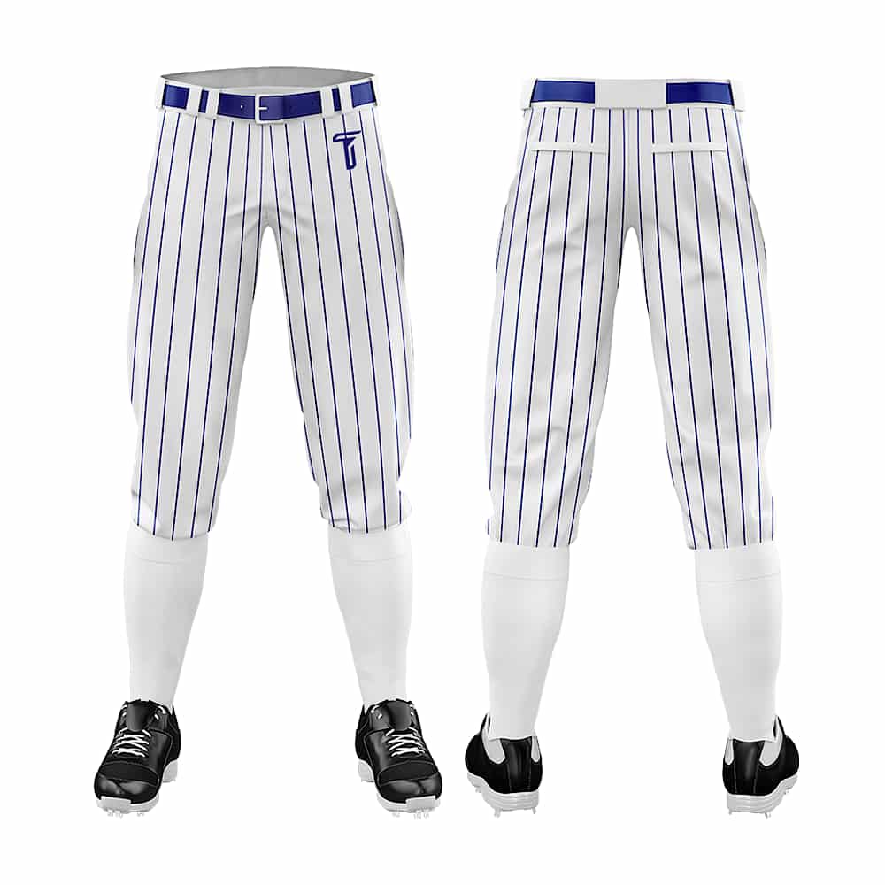 Custom White Blue Pinestripe Stretch Practice Knickers Baseball Pants