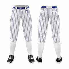 Custom White Blue Pinestripe Stretch Practice Knickers Baseball Pants