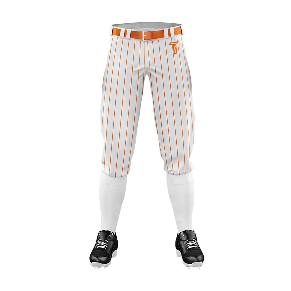 Custom White Orange Pinestripe Stretch Practice Knickers Baseball Pants