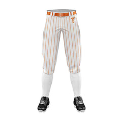 Custom White Orange Pinestripe Stretch Practice Knickers Baseball Pants