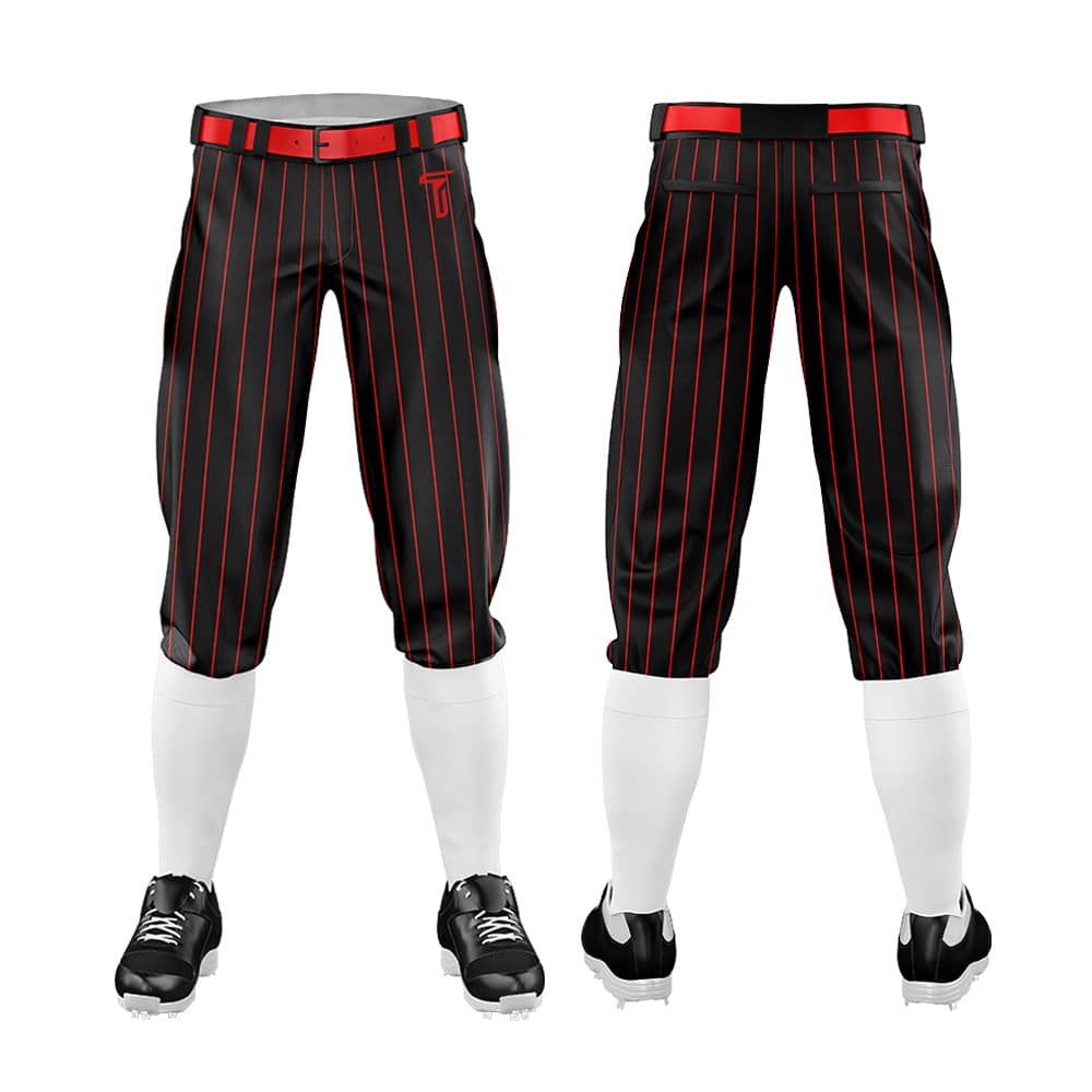 Custom Black Red Pinestripe Stretch Practice Knickers Baseball Pants
