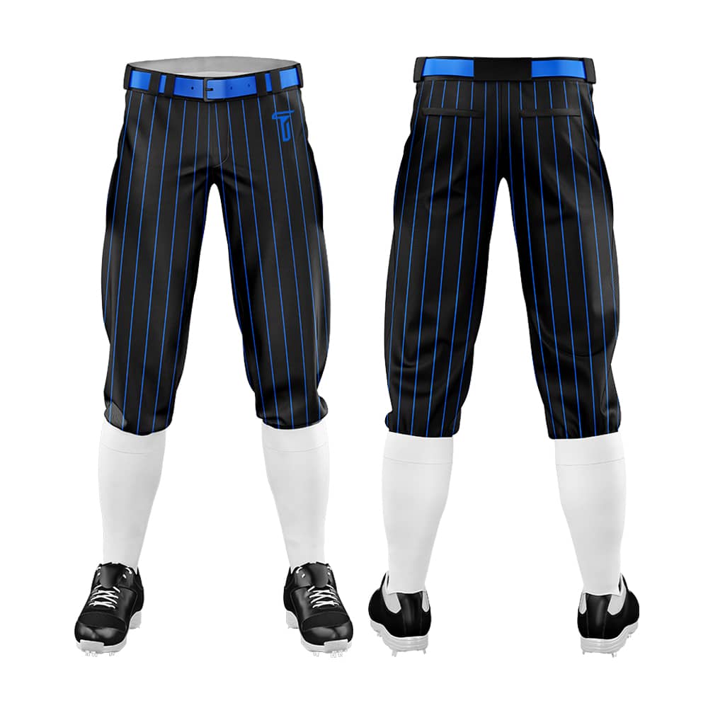 Custom Black Blue Pinestripe Stretch Practice Knickers Baseball Pants