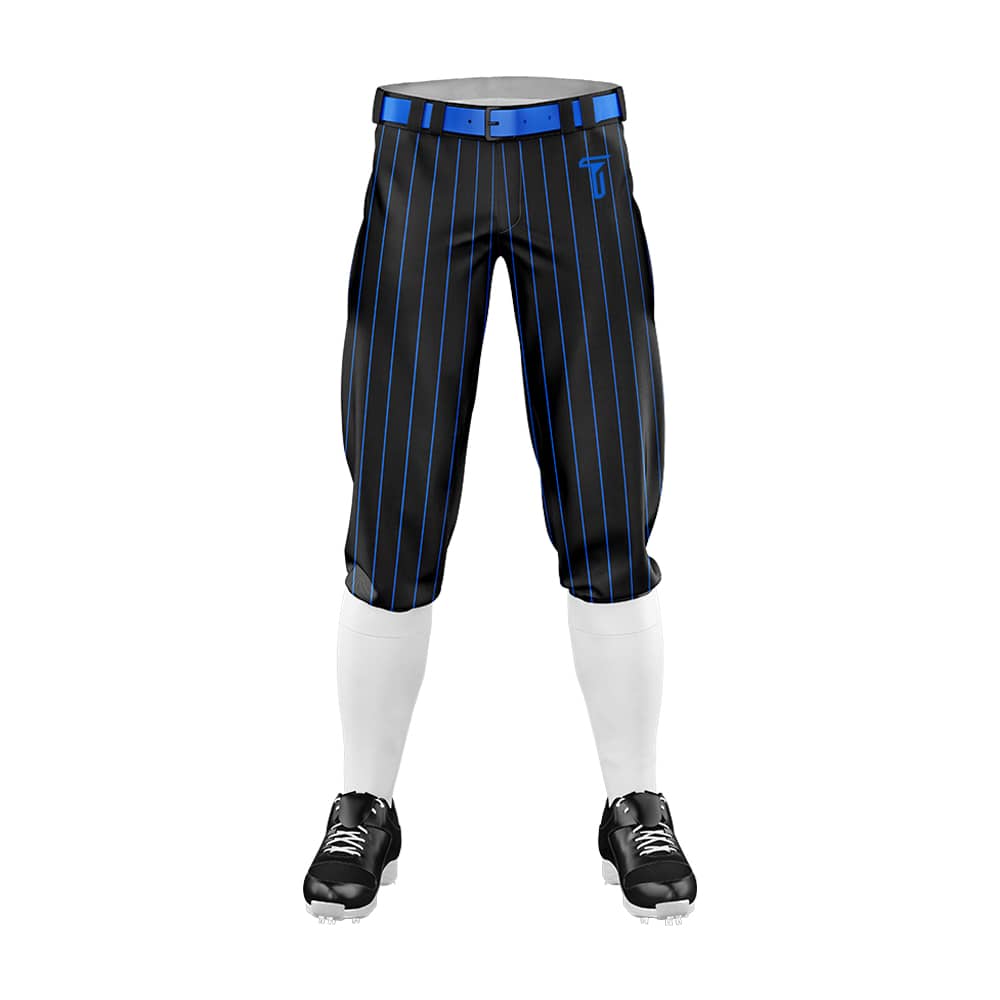 Custom Black Blue Pinestripe Stretch Practice Knickers Baseball Pants