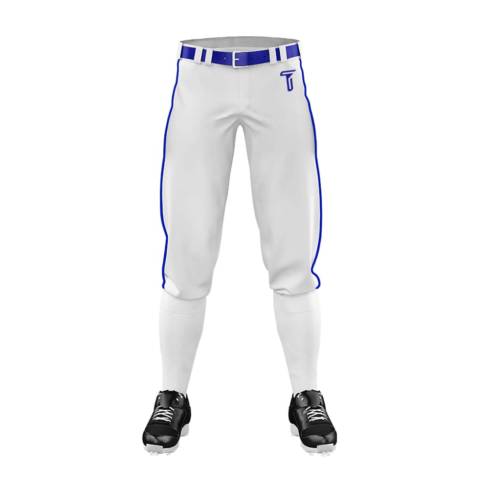 Custom White Blue Side-Stripe Stretch Practice Knickers Baseball Pants