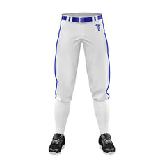 Custom White Blue Side-Stripe Stretch Practice Knickers Baseball Pants