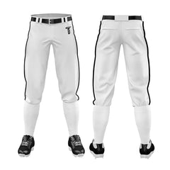 Custom White Black Side-Stripe Stretch Practice Knickers Baseball Pants