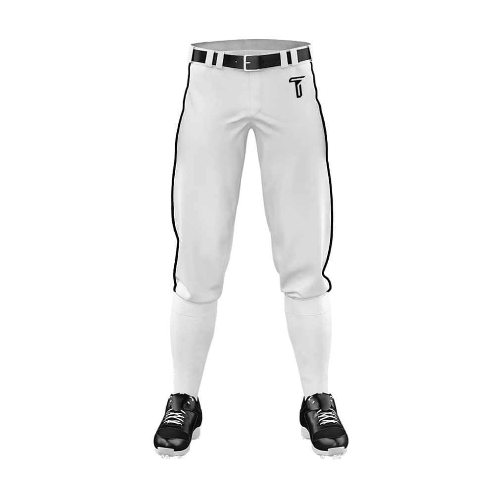 Custom White Black Side-Stripe Stretch Practice Knickers Baseball Pants