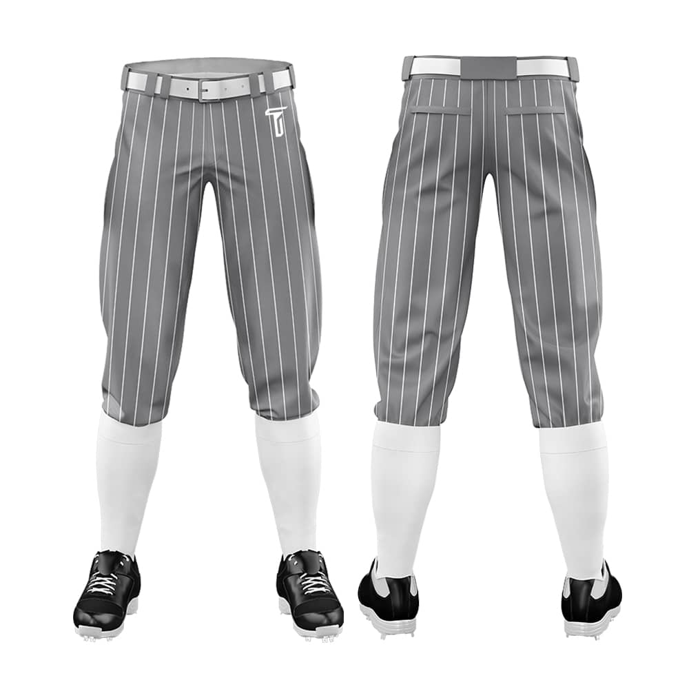 Custom Dark Grey White Side-Stripe Stretch Practice Knickers Baseball Pants
