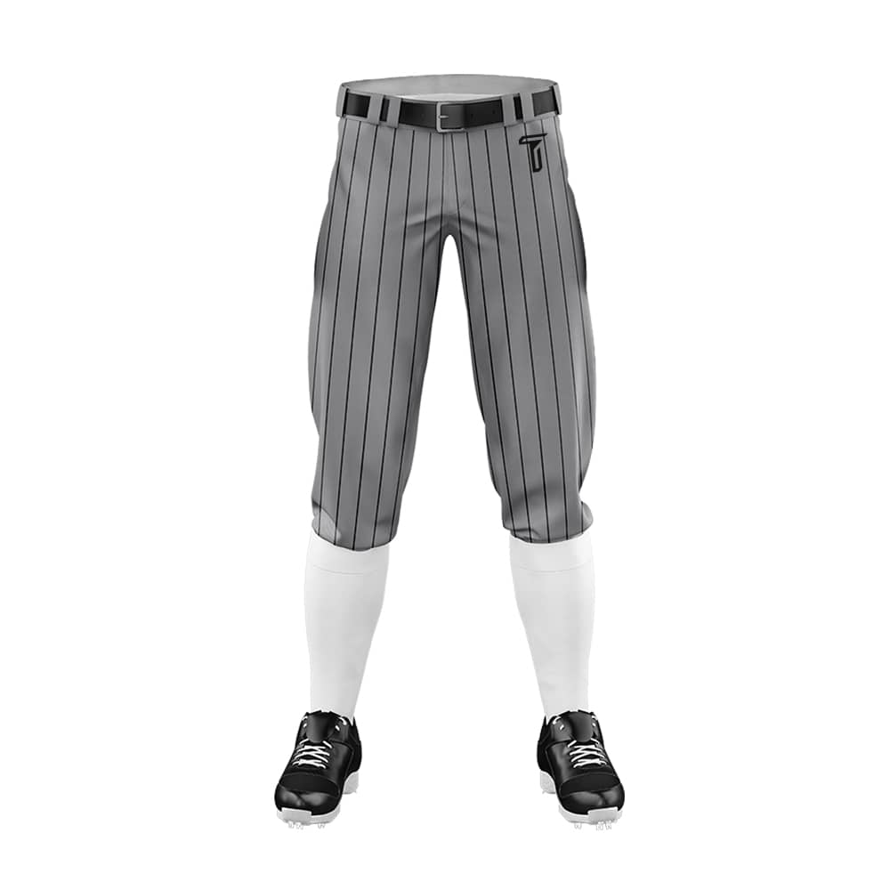 Custom Dark Grey Black Side-Stripe Stretch Practice Knickers Baseball Pants