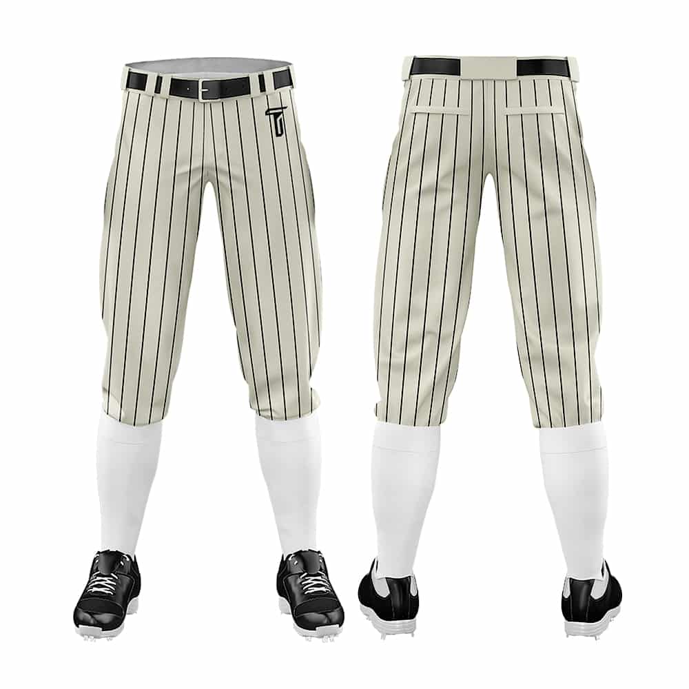 Custom Cream Black Pinestripe Stretch Practice Knickers Baseball Pants