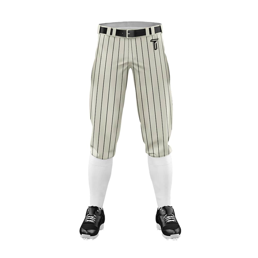 Custom Cream Black Pinestripe Stretch Practice Knickers Baseball Pants