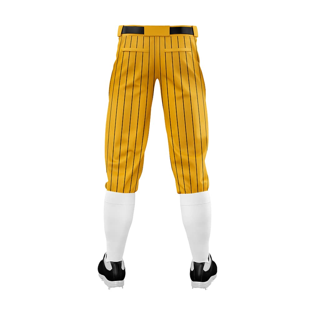 Custom Yellow Black Pinestripe Stretch Practice Knickers Baseball Pants