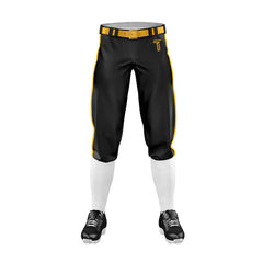 Custom Black Yellow Side-Stripe Stretch Practice Knickers Baseball Pants