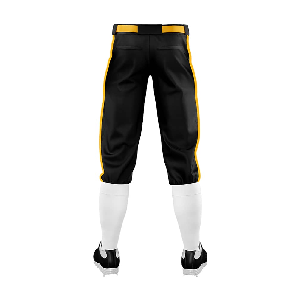 Custom Black Yellow Side-Stripe Stretch Practice Knickers Baseball Pants