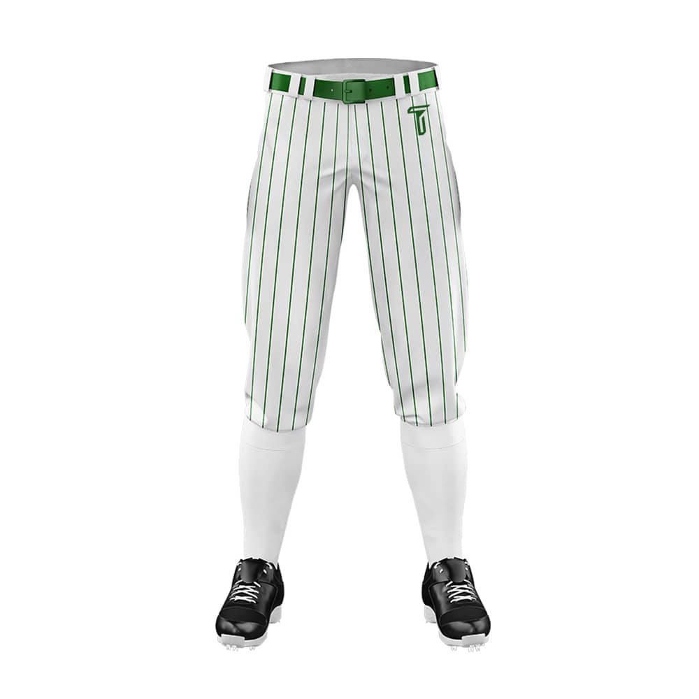 Custom White Green Pinestripe Stretch Practice Knickers Baseball Pants