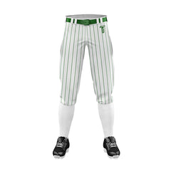 Custom White Green Pinestripe Stretch Practice Knickers Baseball Pants