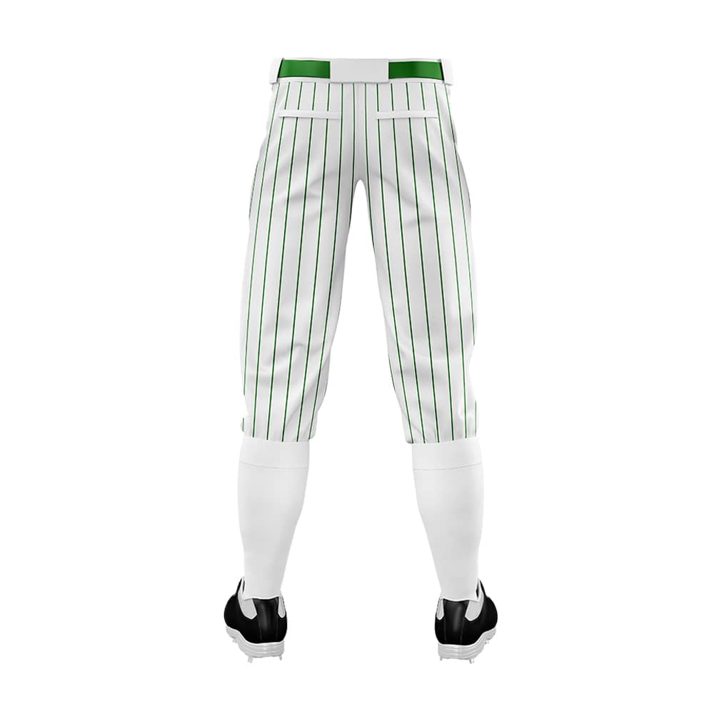 Custom White Green Pinestripe Stretch Practice Knickers Baseball Pants