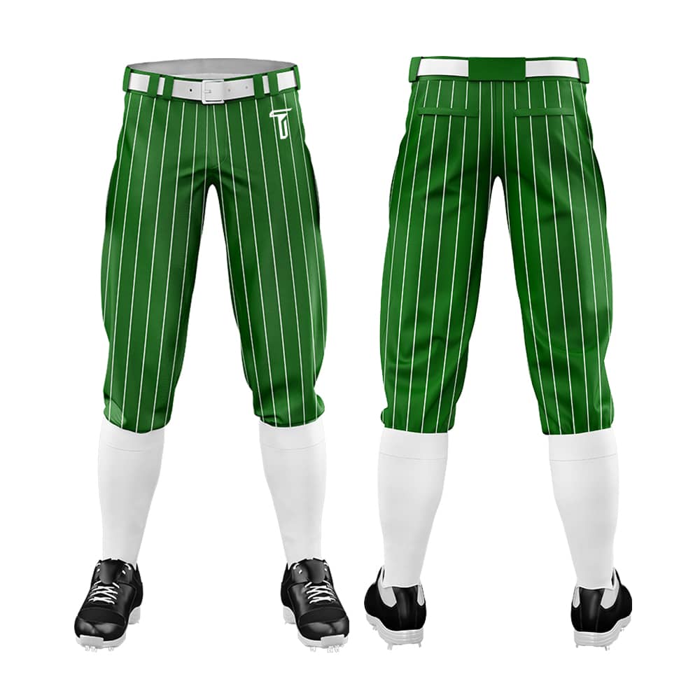 Custom Green White Pinestripe Stretch Practice Knickers Baseball Pants