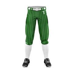Custom Green White Pinestripe Stretch Practice Knickers Baseball Pants
