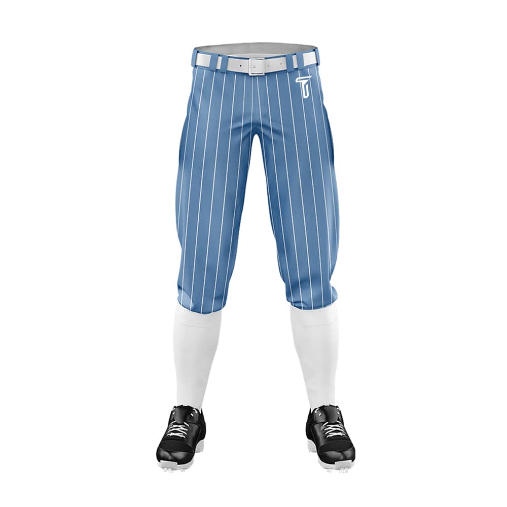 Custom Blue White Pinestripe Stretch Practice Knickers Baseball Pants