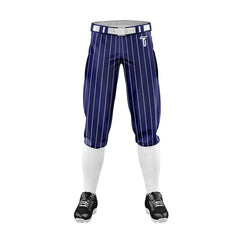 Navy Blue White Pinestripe Stretch Practice Knickers Baseball Pants 3D front