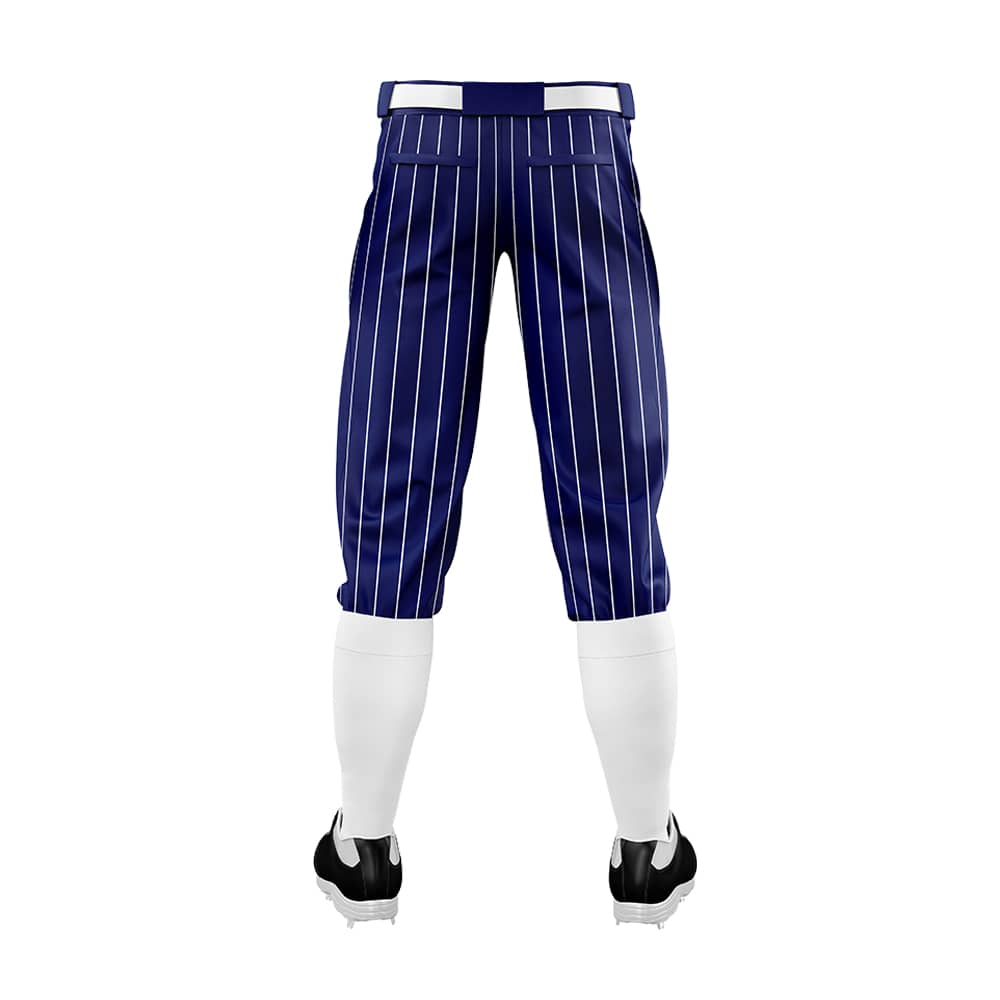 Navy Blue White Pinestripe Stretch Practice Knickers Baseball Pants 3D back