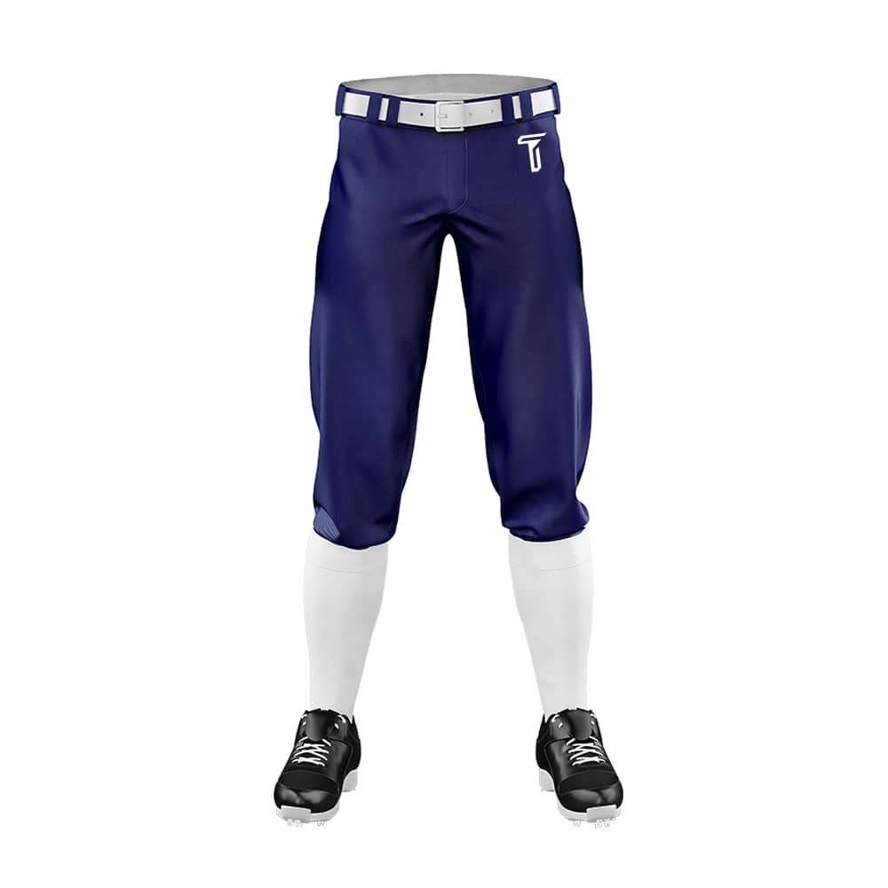 Custom Navy Blue White Side-Stripe Stretch Practice Knickers Baseball Pants